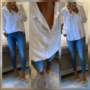 New Cloth and stone white distressed button down